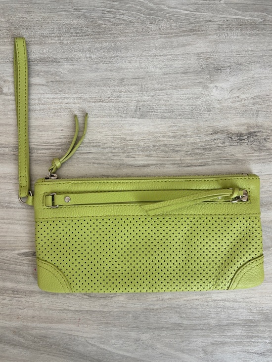 Banana Republic Handbags - BANANA REPUBLIC Lime Green Y2K Boho Perforated Leather Wristlet Clutch Zipper